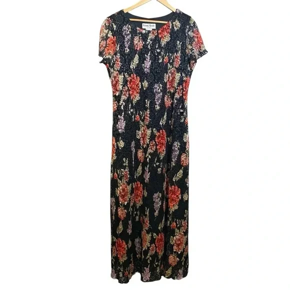 VGT RONNIE NICOLE by Ouida Dress Maxi Black Net Overlay Fairygoth Floral Size 16 - Picture 12 of 12